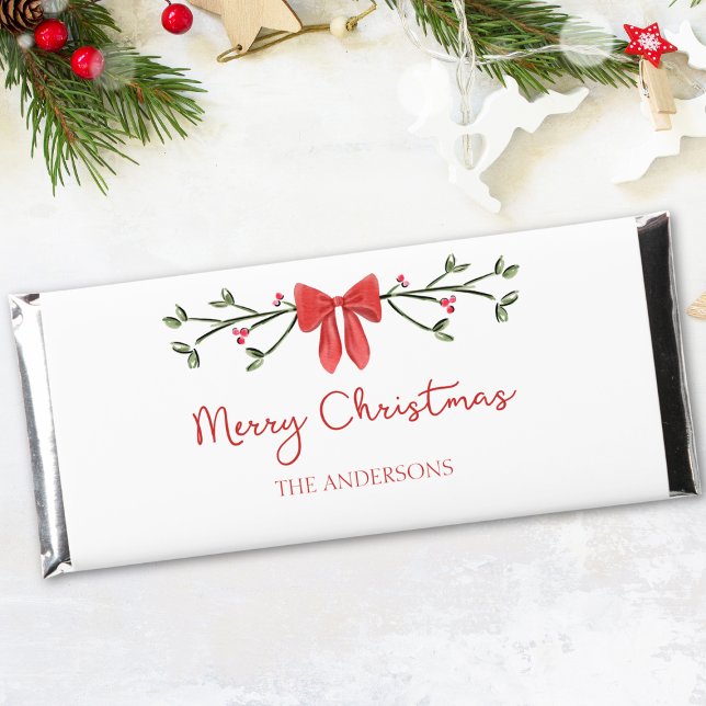 Personalized Merry Christmas Coquette Bow Trendy Hershey Bar Favors (Creator Uploaded)