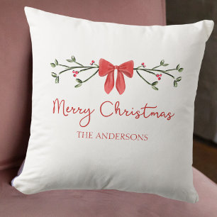Personalized Merry Christmas Coquette Bow Trendy Lumbar Pillow