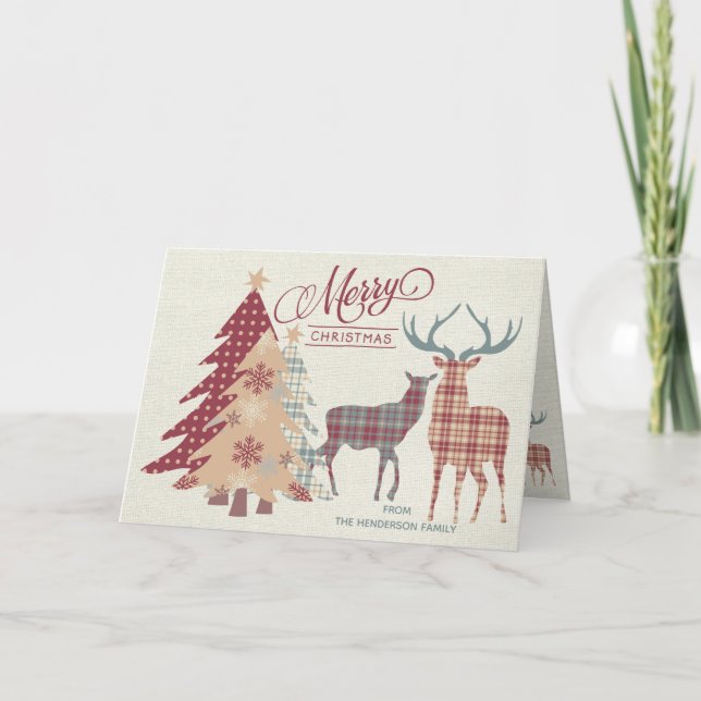 Personalized Merry Christmas Country Plaids Card (Front)