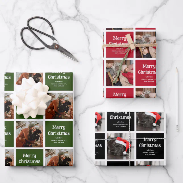 Personalized Merry Christmas Custom Photo Grid Wrapping Paper Sheets ...