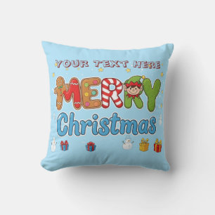 Personalized Merry Christmas Custom Text Holiday Throw Pillow
