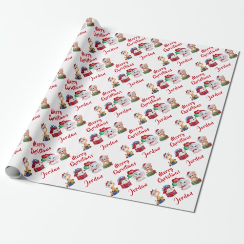 Personalized Merry Christmas Cute Animals Wrapping Paper