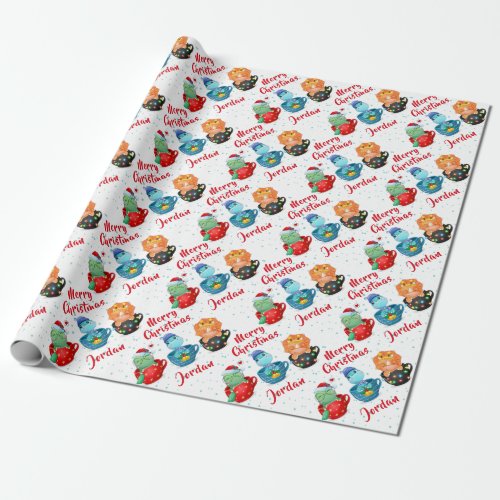 Personalized Merry Christmas Cute Dinosaurs Wrapping Paper
