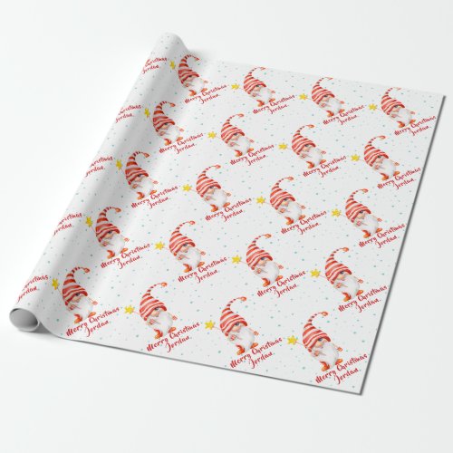 Personalized Merry Christmas Cute Gnome Holiday Wrapping Paper