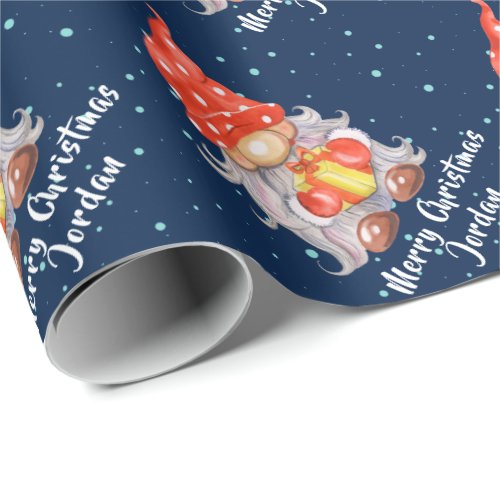 Personalized Merry Christmas Cute Gnome Holiday Wrapping Paper