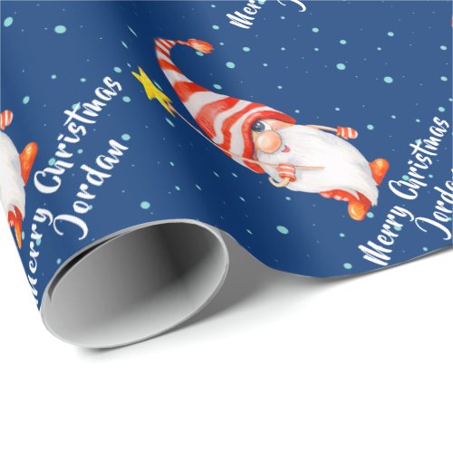 Personalized Merry Christmas Cute Gnome Holiday Wrapping Paper