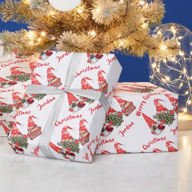 Personalized Merry Christmas Cute Gnomes Holiday Wrapping Paper (Holidays)