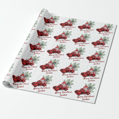 Personalized Merry Christmas Cute Gnomes Holiday Wrapping Paper