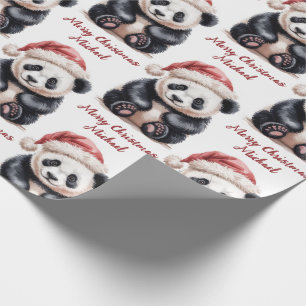 Personalized Merry Christmas Cute Panda Bear Wrapping Paper