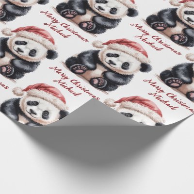Personalized Merry Christmas Cute Panda Bear Wrapping Paper