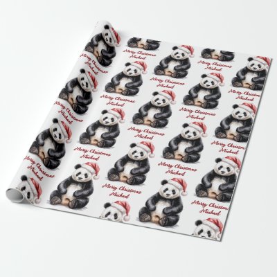 Personalized Merry Christmas Cute Panda Bear Wrapping Paper