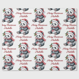 Personalized Merry Christmas Cute Panda Bear Wrapping Paper