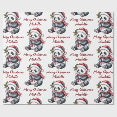 Personalized Merry Christmas Cute Panda Bear Wrapping Paper