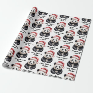 Personalized Merry Christmas Cute Panda Bear Wrapping Paper
