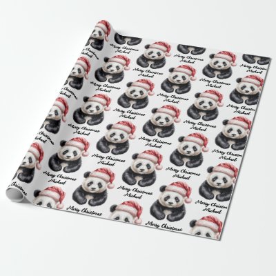 Personalized Merry Christmas Cute Panda Bear Wrapping Paper