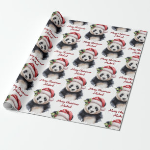 Personalized Merry Christmas Cute Panda Bear Wrapping Paper
