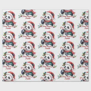 Personalized Merry Christmas Cute Panda Bear Wrapping Paper