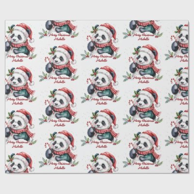 Personalized Merry Christmas Cute Panda Bear Wrapping Paper