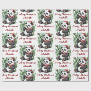 Personalized Merry Christmas Cute Panda Bear Wrapping Paper