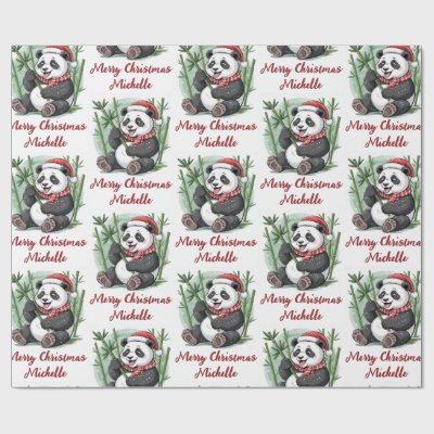 Personalized Merry Christmas Cute Panda Bear Wrapping Paper