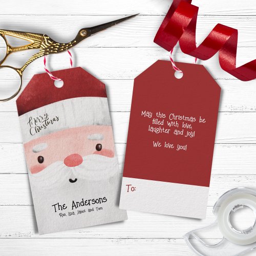 Personalized Merry Christmas Cute Santa Claus Face Gift Tags