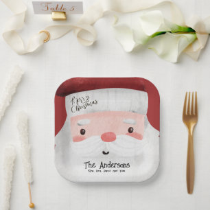 Personalized Merry Christmas Cute Santa Claus Face Paper Plates