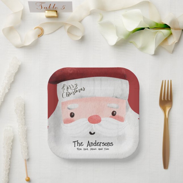Personalized Merry Christmas Cute Santa Claus Face Paper Plates (Wedding)