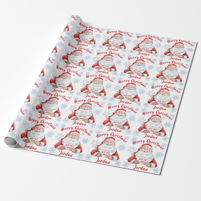 Personalized Merry Christmas Cute Santa Claus Wrapping Paper (Unrolled)