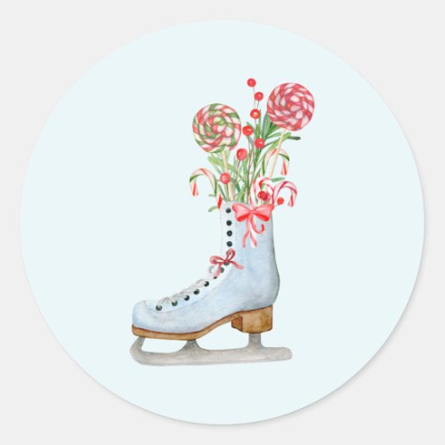 Personalized Merry Christmas Cute Skating Boot  Classic Round Sticker