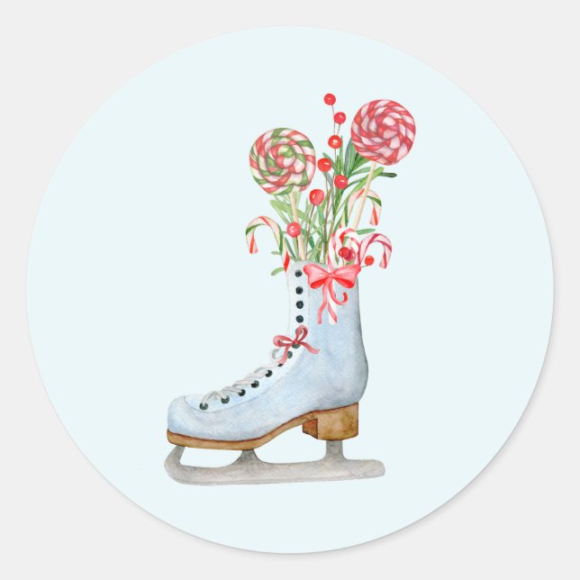 Personalized Merry Christmas Cute Skating Boot  Classic Round Sticker (Front)