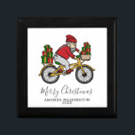 Personalized Merry Christmas Cyclist Santa Gift Box<br><div class="desc">Cute gift idea for a motor cyclist at Christmas. Featuring Santa on a bike bringing you the gifts. Click on the "Personalize" link above to change the name and year</div>