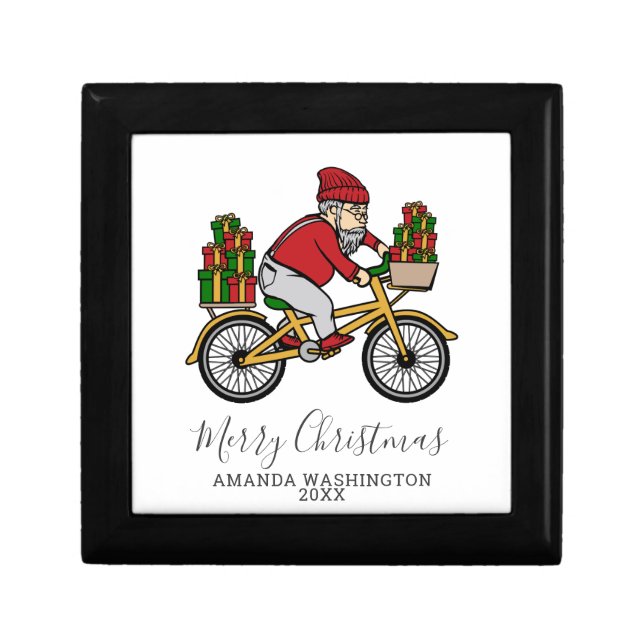 Personalized Merry Christmas Cyclist Santa Gift Box (Front)