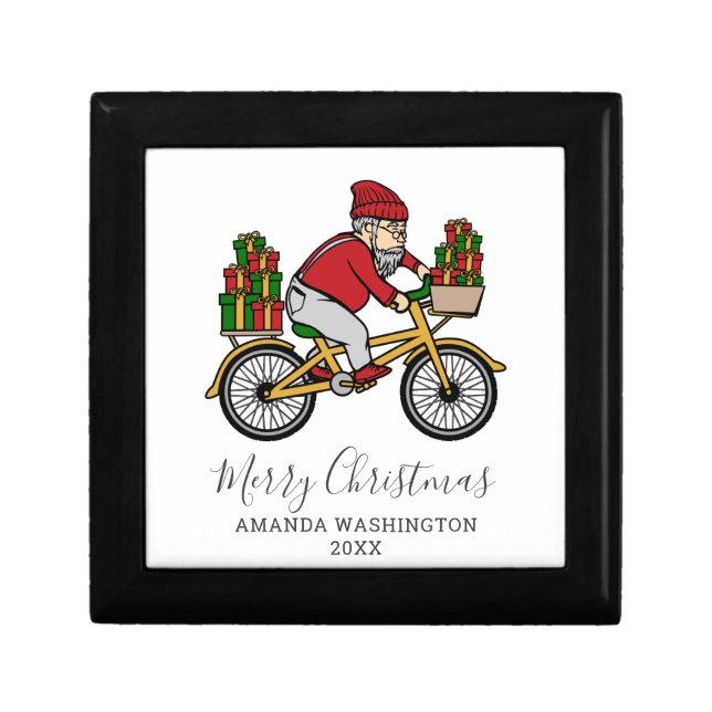 Personalized Merry Christmas Cyclist Santa Gift Box (Front)