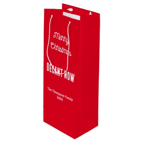 Personalized Merry Christmas Decant Now Red Wine Gift Bag