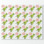 Personalized Merry Christmas Dinosaur Santa Hat Wrapping Paper (Flat)