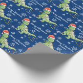 Personalized Merry Christmas Dinosaur Santa Hat Wrapping Paper (Corner)