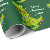 Personalized Merry Christmas Dinosaur Santa Hat Wrapping Paper (Roll Corner)