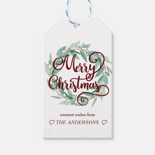 Personalized Merry Christmas Eucalyptus Wreath Gift Tags