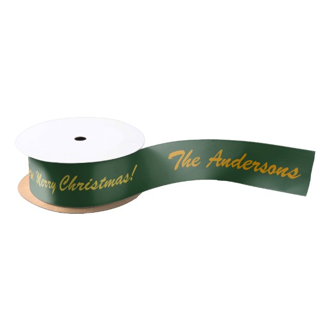 Personalized Merry Christmas & Family Name Green Satin Ribbon (Spool)
