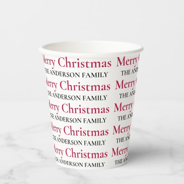 Personalized Merry Christmas Family Name Paper Cups (Front)