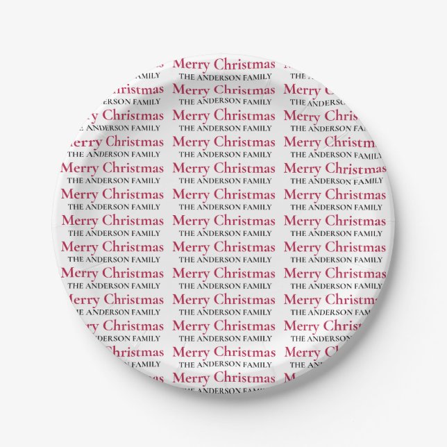 Personalized Merry Christmas Family Name Paper Plates (Front)