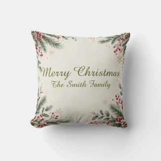 Personalized Merry Christmas Family Name Throw Pil Pillow