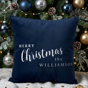Personalized Merry Christmas Family Name Throw Pillow