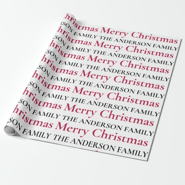 Personalized Merry Christmas Family Name Wrapping Paper (Unrolled)