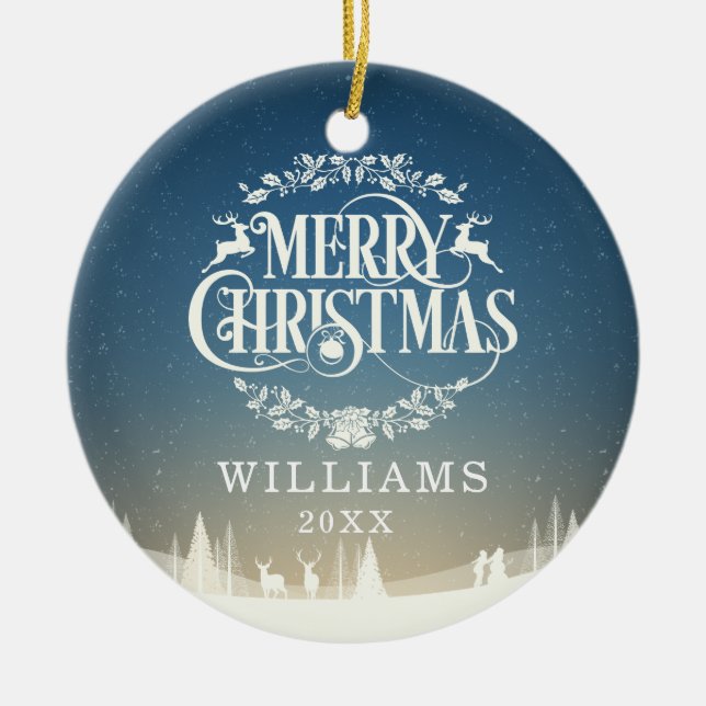 Personalized Merry Christmas Family Photo Ceramic Ornament (Front)