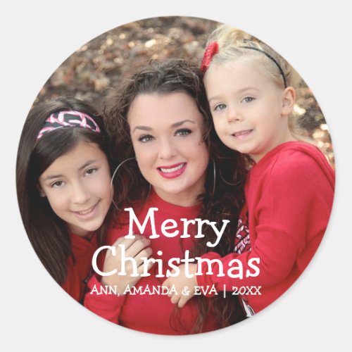 Personalized Merry Christmas Family Photo Classic Round Sticker