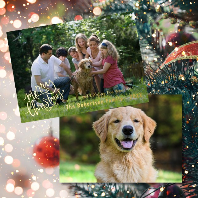 Personalized Merry Christmas Family Photo Foil Holiday Card (Creator Uploaded)
