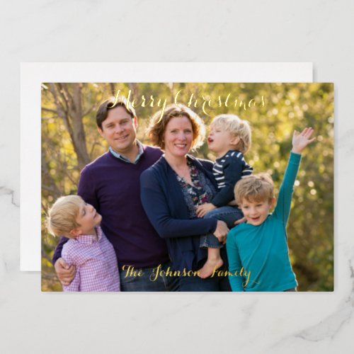 Personalized Merry Christmas Family Photo Gold Foil Holiday Card