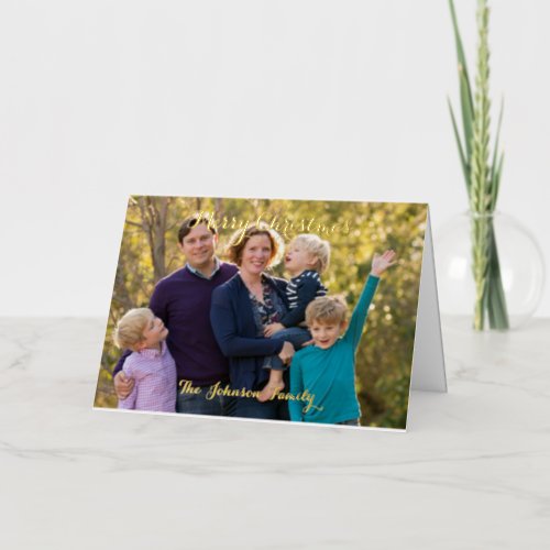 Personalized Merry Christmas Family Photo Holiday Foil Greeting Card