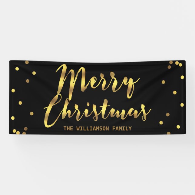 Personalized Merry Christmas Faux Gold Confetti Banner (Horizontal)